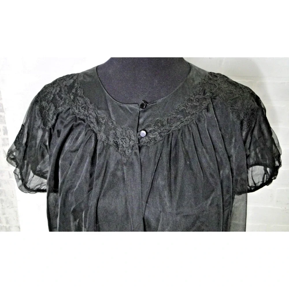 Vintage Kayser Black Chiffon Sheer Short Robe Peignior Lingerie‎ Sz 34 USA Made